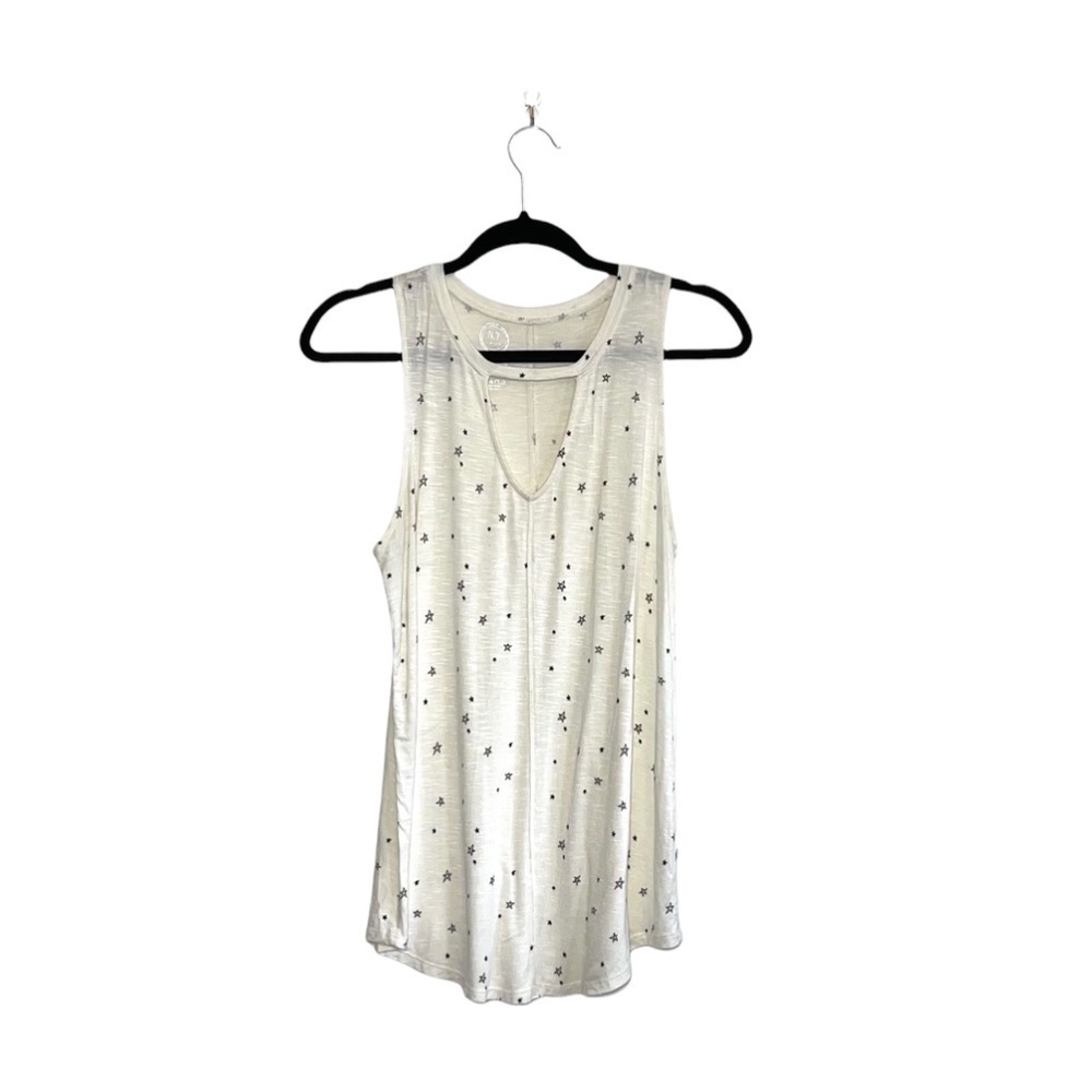 Maurices 24/7 Ivory White Navy Blue Star Print Keyhole Front Tank Small Women’s